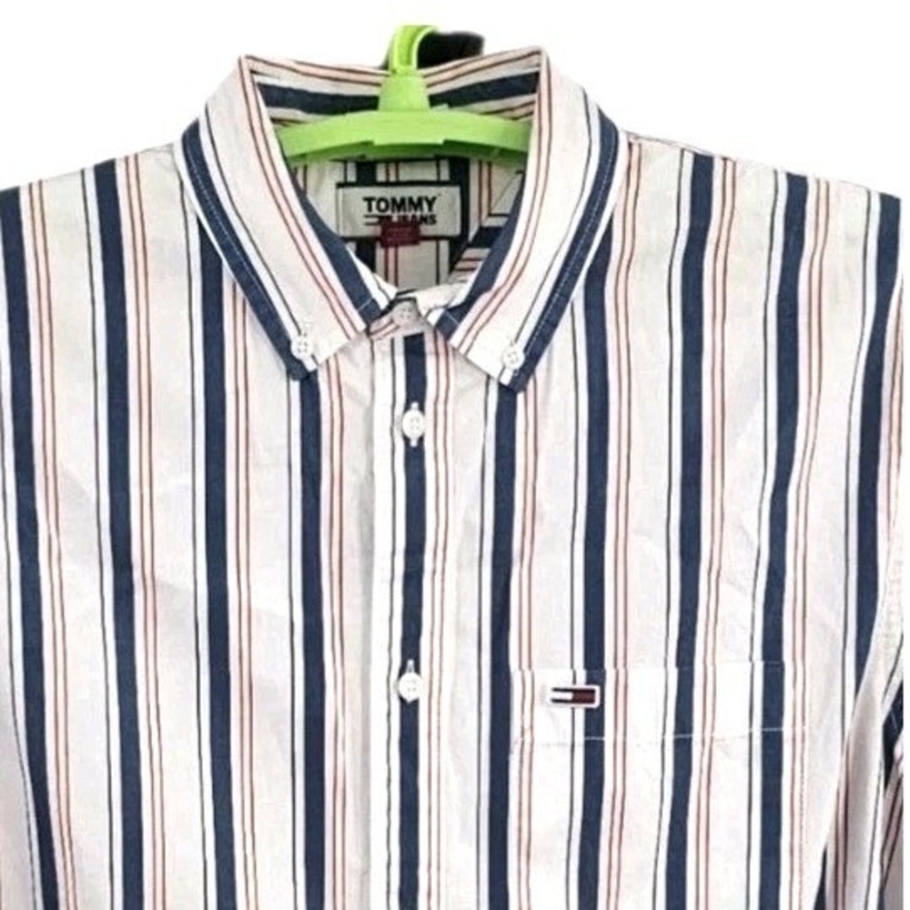 Tommy Jeans Men's Large Long Sleeve Striped Button Down Shirt Cotton